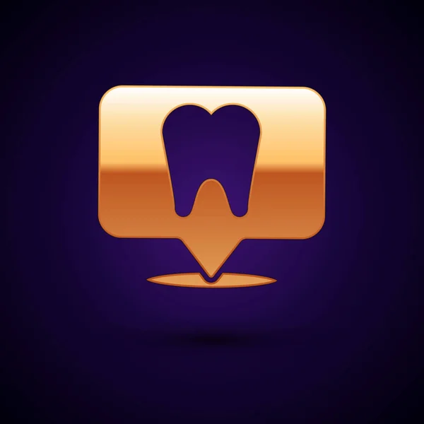 Ouro ícone de localização clínica dentária isolado no fundo azul escuro. Ilustração vetorial —  Vetores de Stock