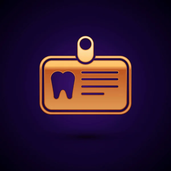 Gold Id card with tooth icon isolated on dark blue background. Vector Illustration — 스톡 벡터