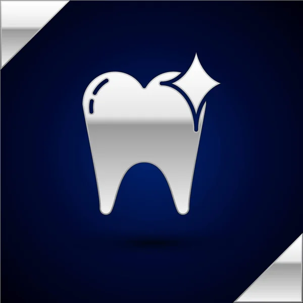 Піктограма концепції відбілювання срібних зубів ізольована на темно-синьому фоні. Символ зуба для стоматологічної клініки або стоматологічного медичного центру. Векторна ілюстрація — стоковий вектор