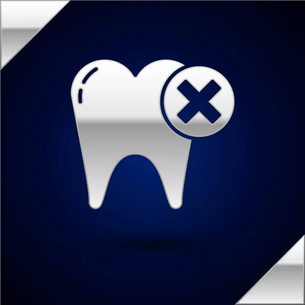 Серебряный зуб с иконой на темно-синем фоне. Разложение зубов. Векторная миграция — стоковый вектор