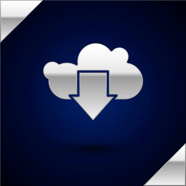 Silver Cloud download icon isolated on dark blue background. Vector Illustration — 스톡 벡터