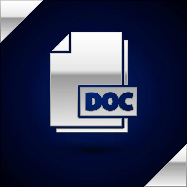 Zilverkleurig document. Download doc knop pictogram geïsoleerd op donkerblauwe achtergrond. Doc bestandsextensie symbool. Vector Illustratie — Stockvector