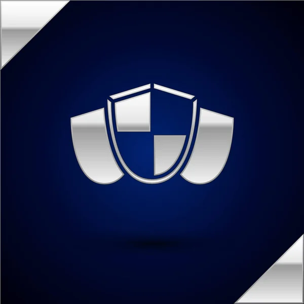 Silver Shield pictogram geïsoleerd op donkerblauwe achtergrond. Bewakingsteken. Beveiliging, veiligheid, bescherming, privacy concept. Vector Illustratie — Stockvector