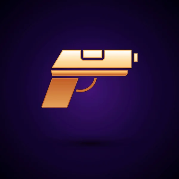 Gold Pistol or gun icon isolated on dark blue background. Police or military handgun. Small firearm. Vector Illustration — 스톡 벡터