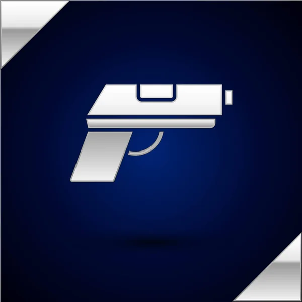 Silver Pistol eller pistol ikon isolerad på mörkblå bakgrund. Polis eller militär pistol. Ett litet skjutvapen. Vektor Illustration — Stock vektor