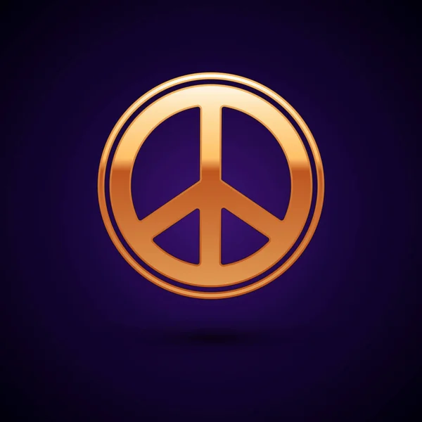 Gold Peace icoon geïsoleerd op donkerblauwe achtergrond. Hippie symbool van vrede. Vector Illustratie — Stockvector