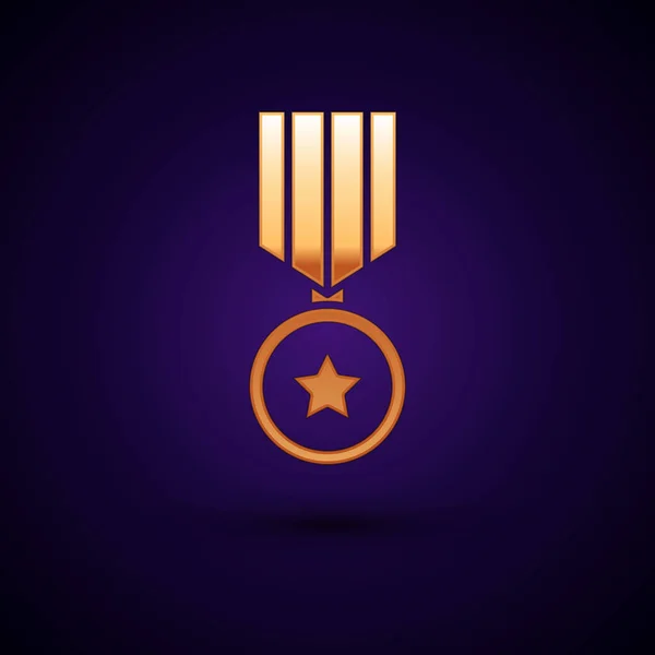 Zlatá medaile vojenské odměny ikona izolované na tmavomodrém pozadí. Vojenské znamení. Vektorová ilustrace — Stockový vektor