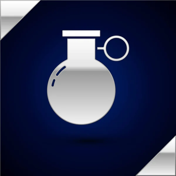 Silver Hand grenade icon isolated on dark blue background. Bomb explosion. Vector Illustration — Stock Vector