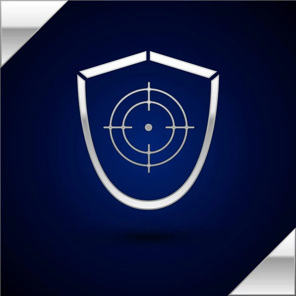 Icono deportivo Silver Target aislado sobre fondo azul oscuro. Objetivo limpio con números para el campo de tiro o tiro. Ilustración vectorial — Vector de stock