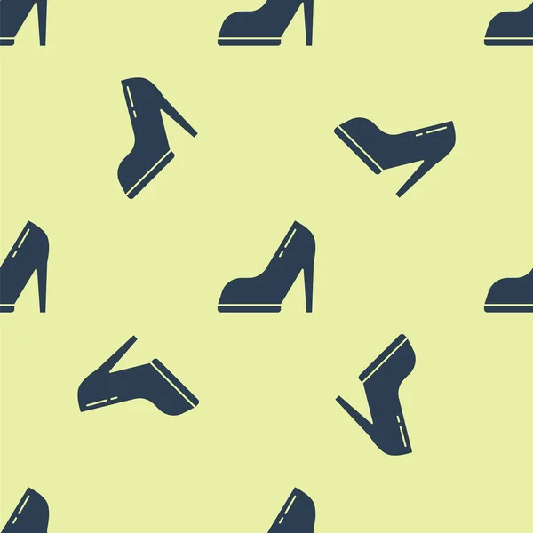 Blue Woman shoe with high heel icon isolated seamless pattern on yellow background. Vector Illustration — Stock Vector