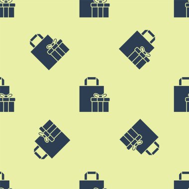 Mavi hediye kutusu simgesi sarı arkaplanda izole edilmiş pürüzsüz desen. Vektör İllüstrasyonu