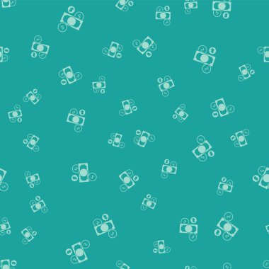 Green Stacks paper money cash and coin money with dollar symbol icon isolated seamless pattern on green background. Money banknotes stacks. Vector Illustration