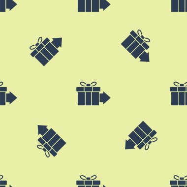 Mavi hediye kutusu simgesi sarı arkaplanda izole edilmiş pürüzsüz desen. Vektör İllüstrasyonu