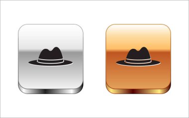 Beyaz arka planda izole edilmiş siyah adam şapkası. Gümüş-altın kare düğme. Vektör İllüstrasyonu
