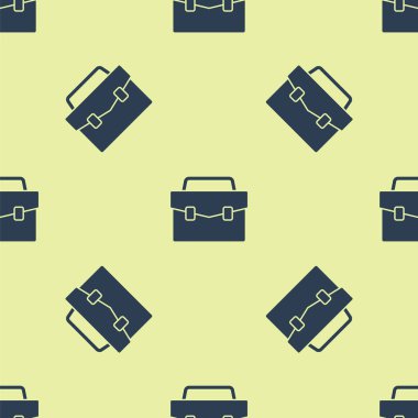 Mavi Evrak Çantası simgesi sarı arkaplandaki kusursuz deseni izole etti. İş ilanı. İş portföyü. Vektör İllüstrasyonu