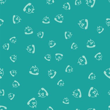 Green Telephone 24 hours support icon isolated seamless pattern on green background. All-day customer support call-center. Full time call services. Vector Illustration