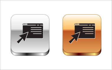 Beyaz zemin üzerinde izole edilmiş Siyah Online ekran simgesi alışverişi. Konsept e-ticaret, e-ticaret, online iş pazarlama. Gümüş-altın kare düğme. Vektör İllüstrasyonu