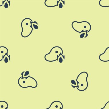 Mavi ızgara biftek ve ateş alev ikonu sarı arka planda izole edilmiş pürüzsüz desen. Vektör İllüstrasyonu