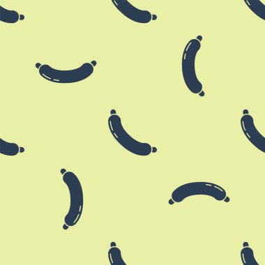 Mavi Sosis ikonu sarı arka planda izole edilmiş pürüzsüz desen. Izgara sosis ve aroma işareti. Vektör İllüstrasyonu