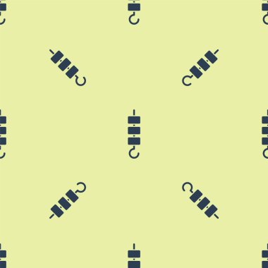 Mavi ızgara şiş kebap, sarı arka planda izole edilmiş, dikişsiz şiş kebap. Şiş çubukta et kebabı. Izgara etle piknik. Vektör İllüstrasyonu