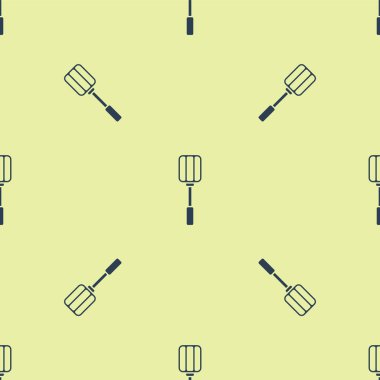 Mavi Spatula simgesi sarı arkaplanda izole edilmiş kusursuz desen. Mutfak spatula ikonu. Bbq spatula işareti. Barbekü ve ızgara aleti. Vektör İllüstrasyonu