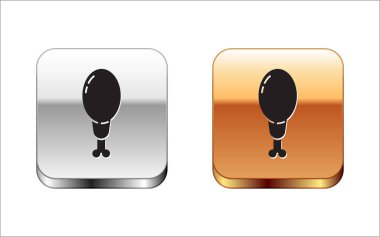 Siyah Tavuk bacak simgesi beyaz arka plan üzerinde izole. Tavuk baget. Gümüş-altın kare düğme. Vektör İllüstrasyonu