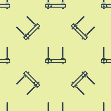 Mavi Yönlendirici ve kablosuz sinyal simgesi sarı arkaplanda izole edilmiş kusursuz desen. Kablosuz ethernet modem yönlendirici. Bilgisayar teknolojisi interneti. Vektör İllüstrasyonu