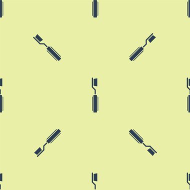 Mavi diş fırçası simgesi sarı arkaplanda izole edilmiş pürüzsüz desen. Vektör İllüstrasyonu