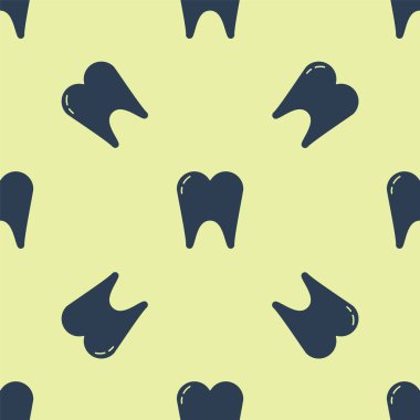 Mavi Diş simgesi sarı arkaplandaki kusursuz deseni izole etti. Diş hekimliği kliniği veya diş hekimliği merkezi ve diş macunu paketi için diş sembolü. Vektör İllüstrasyonu