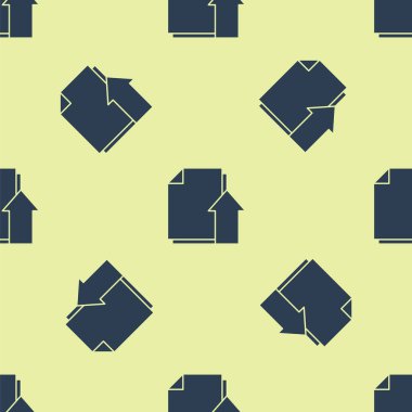 Mavi Gönder dosya belgesi simgesi sarı arkaplanda izole edilmiş pürüzsüz desen. Belge oku. Vektör İllüstrasyonu