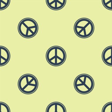 Mavi Barış simgesi sarı arka planda kusursuz deseni izole etti. Hippi barış sembolü. Vektör İllüstrasyonu