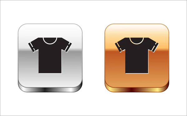 Icône T-shirt noir isolé sur fond blanc. Bouton carré argent-or. Illustration vectorielle — Image vectorielle
