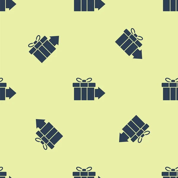 Icône boîte cadeau bleu isolé motif sans couture sur fond jaune. Illustration vectorielle — Image vectorielle