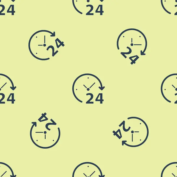Blå klocka 24 timmar ikon isolerad sömlös mönster på gul bakgrund. Hela dagen cyklisk ikon. 24 timmars tjänstgöringssymbol. Vektor Illustration — Stock vektor