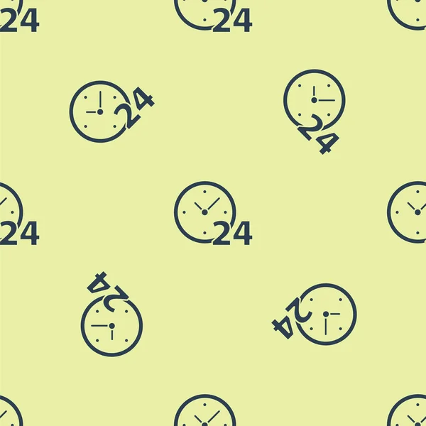 Niebieski zegar 24 godziny ikona odizolowany bezszwowy wzór na żółtym tle. Cały dzień cykliczna ikona. 24-godzinny symbol obsługi. Ilustracja wektora — Wektor stockowy