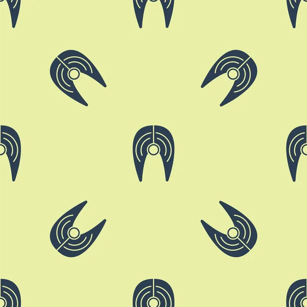 Blå fisk stek ikon isolerad sömlös mönster på gul bakgrund. Vektor Illustration — Stock vektor