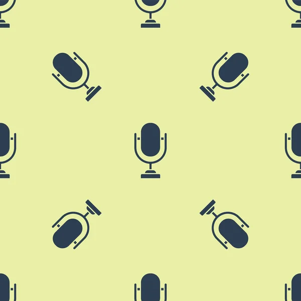 Blue Microphone icon isolated seamless pattern on yellow background. On air radio mic microphone. Speaker sign. Vector Illustration — Stock Vector