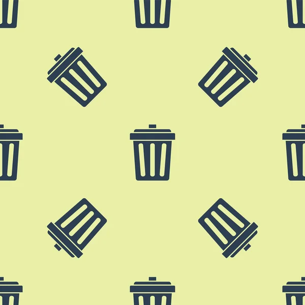 Blue Trash kan ikonen isolerad sömlös mönster på gul bakgrund. Soptunnan skylt. Återvinn korg ikon. Kontorsskräp ikonen. Vektor Illustration — Stock vektor