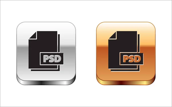 Black Psd dosya dökümanı. Beyaz arkaplanda psd simgesi indir. PSD dosya sembolü. Gümüş-altın kare düğme. Vektör İllüstrasyonu — Stok Vektör