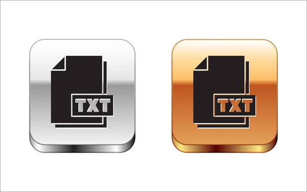 Black TXT file document. Download txt button icon isolated on white background. Text file extension symbol. Silver-gold square button. Vector Illustration — Stock Vector