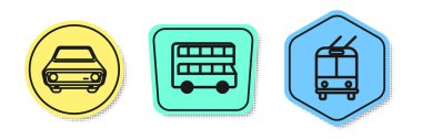 Hat arabası, çift katlı otobüs ve Trolleybus. Renkli şekiller. Vektör