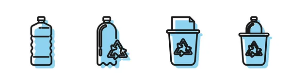 リサイクルシンボル、プラスチックボトル、リサイクルプラスチックボトル、リサイクルシンボルアイコンを備えたごみ箱を設定します。ベクトル — ストックベクタ