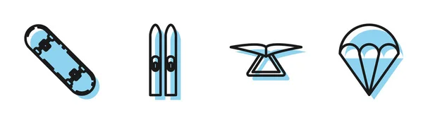 Réglage Deltaplane, Skateboard trick, Ski et bâtons et Parachute icône. Vecteur — Image vectorielle