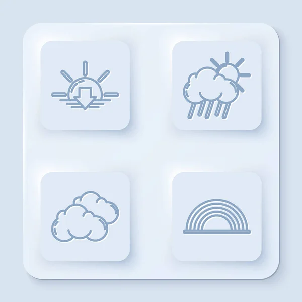 Закат, Мбаппе с дождем и солнцем, Рэшфорд с облаками. Белая квадратная кнопка Вектор — стоковый вектор