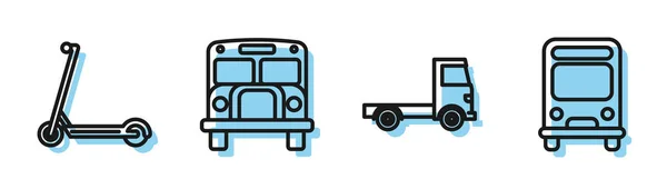 Set line Delivery cargo truck vehicle, Scooter, School Bus and Bus icon. Vector — 스톡 벡터