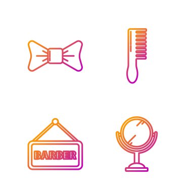 El aynası, berber dükkanı, papyon ve saç fırçası. Renk simgeleri. Vektör