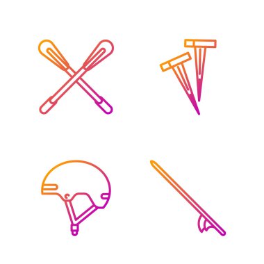 Sörf tahtası, kask, çapraz kürek ve çadır için pegleri ayarlayın. Renk simgeleri. Vektör