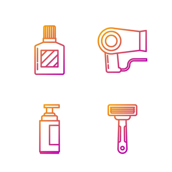 Set line Afeitadora, Crema o loción de tubo cosmético, Aftershave y Secador de pelo. Iconos de color degradado. Vector — Archivo Imágenes Vectoriales