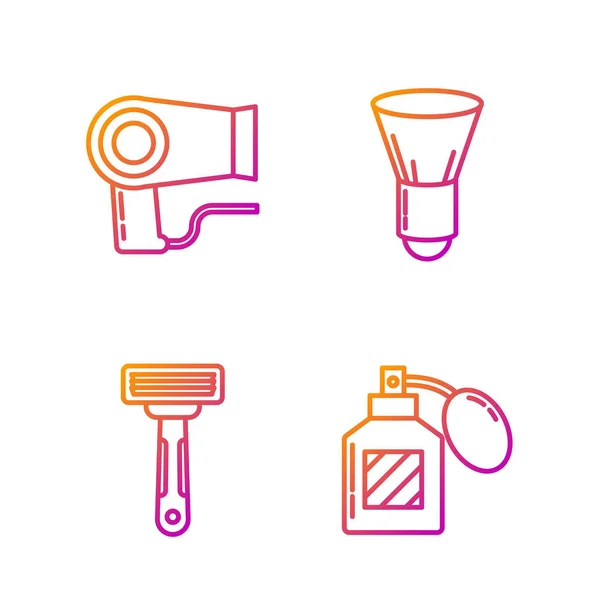 Set line Aftershave, afeitadora, secador de pelo y cepillo de afeitar. Iconos de color degradado. Vector — Archivo Imágenes Vectoriales