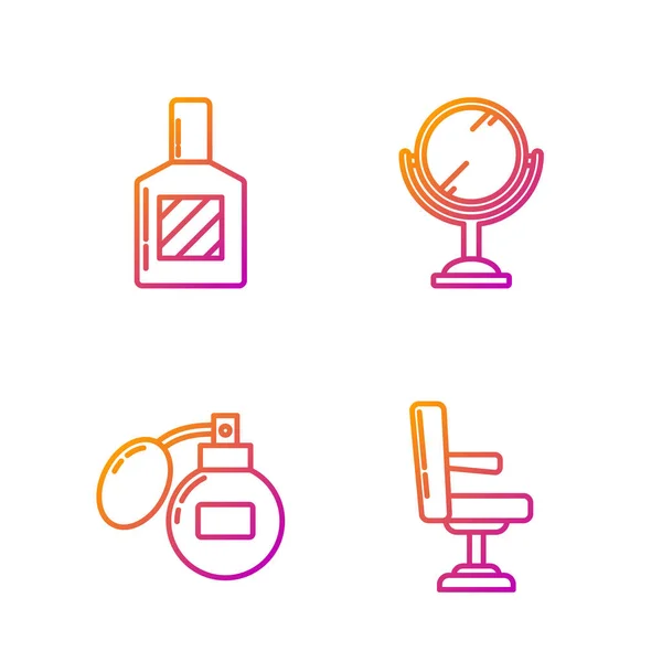 Nastavte řadu holičské židle, po holení, po holení a ruční zrcadlo. Barevné ikony přechodu. Vektor — Stockový vektor